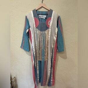 Vintage Opus 1 Fringe Folk Art Tunic Dress Southwestern Boho Mexico Size L